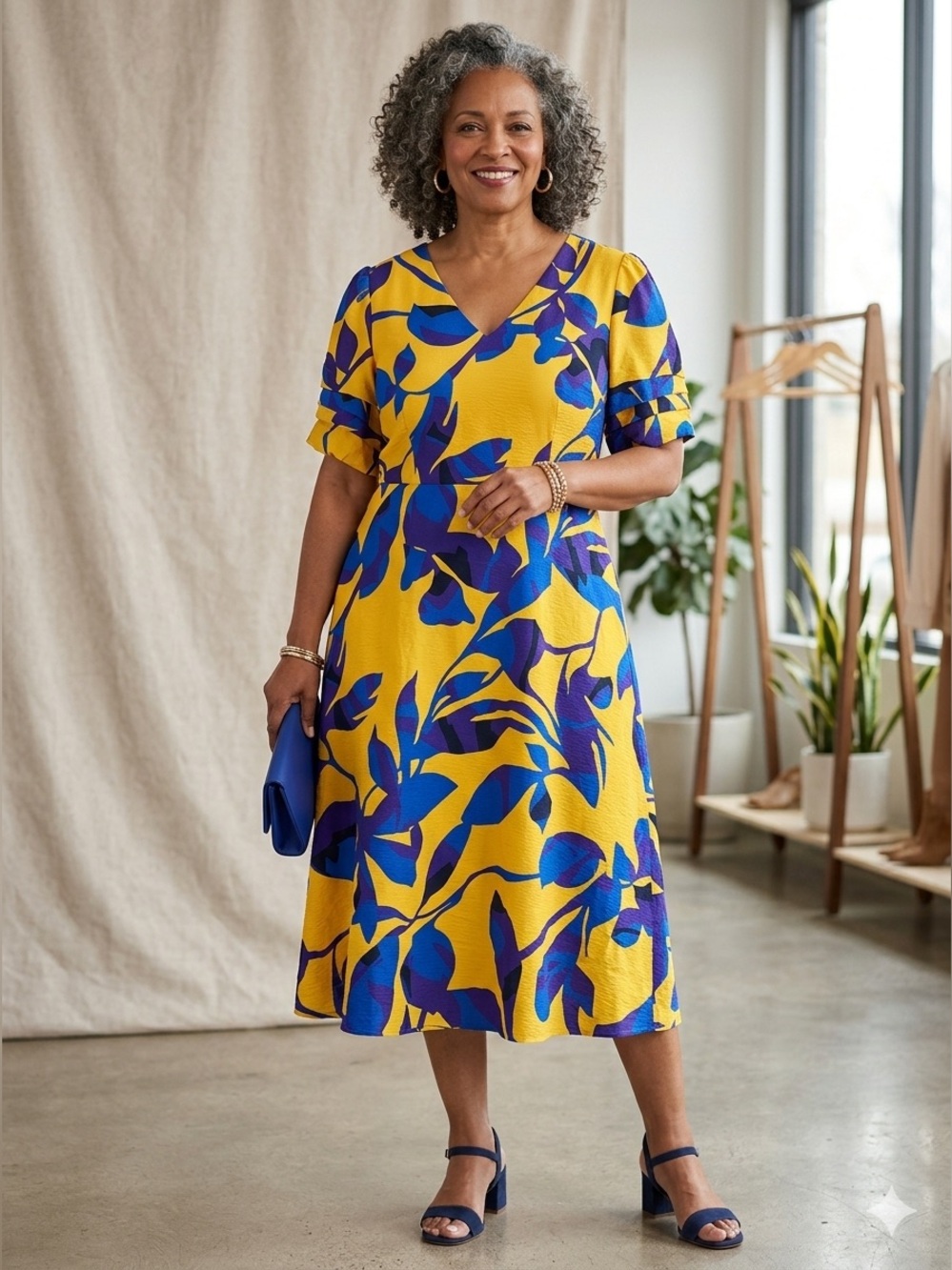 Liz Claiborne Marigold Floral V Neck Short Sleeve Midi Dress Size 18 New NWT